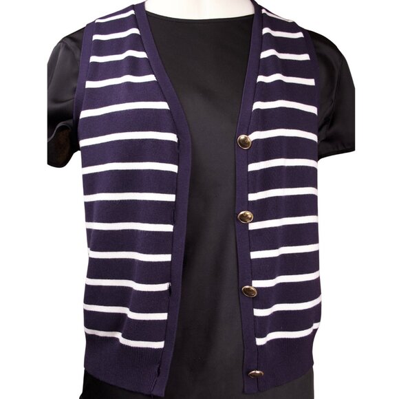 Free Assembly Navy/White Striped Button Front Sweater Vest – Size S - Picture 4 of 6